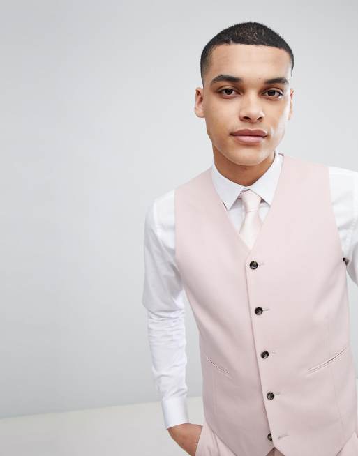 ASOS DESIGN wedding skinny suit waistcoat in neutral pink ASOS