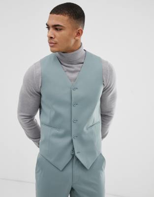 ASOS DESIGN wedding skinny suit waistcoat in pastel blue Blue