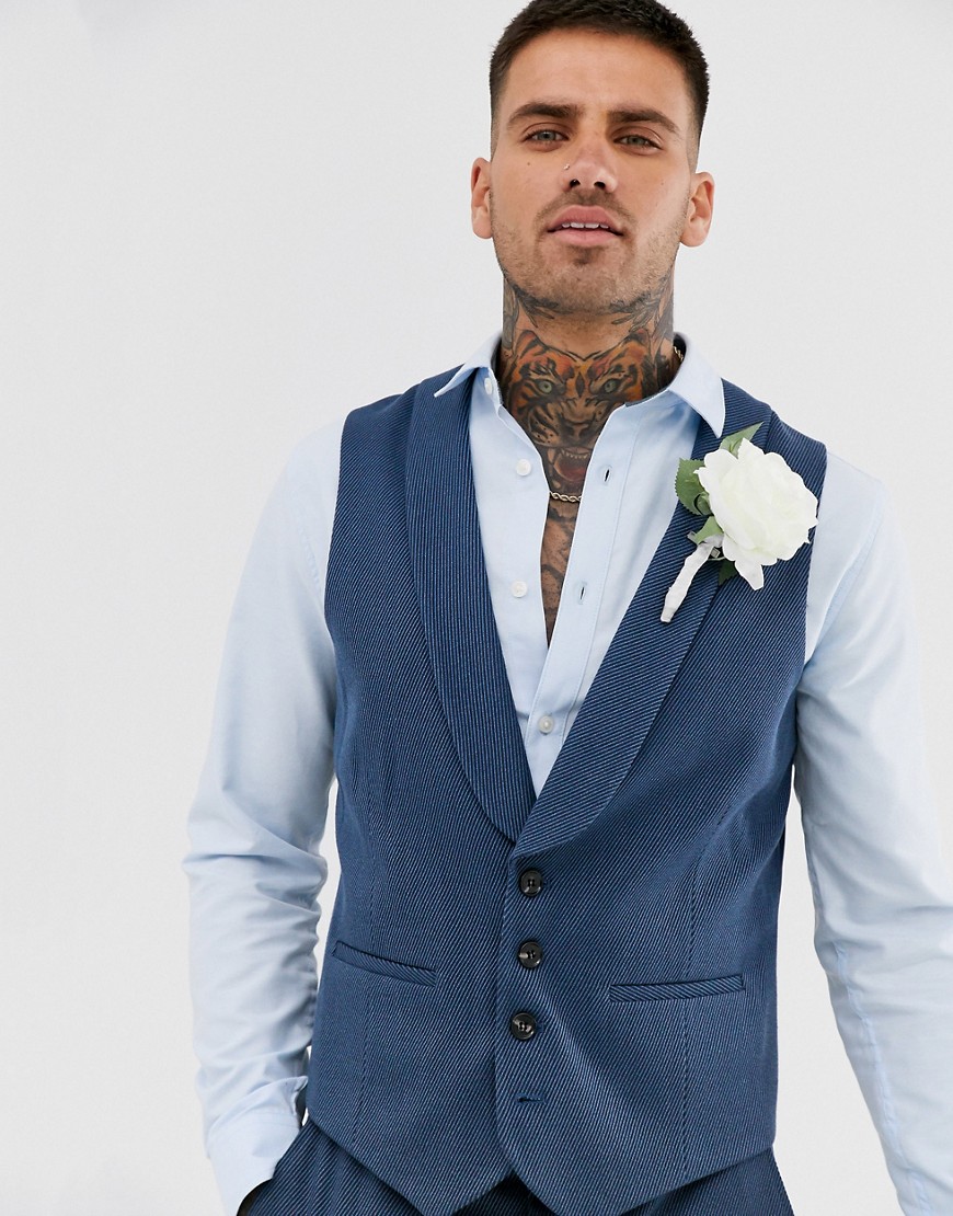 ASOS DESIGN wedding skinny suit waistcoat in petrol blue twill