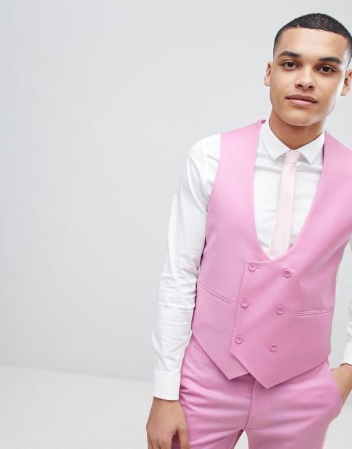 ASOS DESIGN Wedding Skinny Suit Waistcoat In Pink 100 Wool ASOS