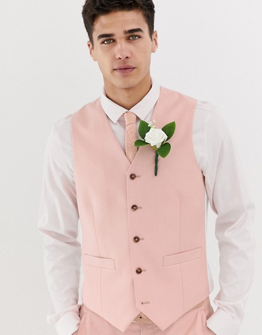 ASOS DESIGN wedding skinny suit waistcoat in rose pink | ASOS