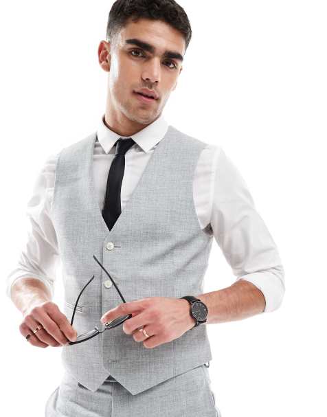 ASOS DESIGN wedding skinny suit waistcoat in sage green melange texture - view 1