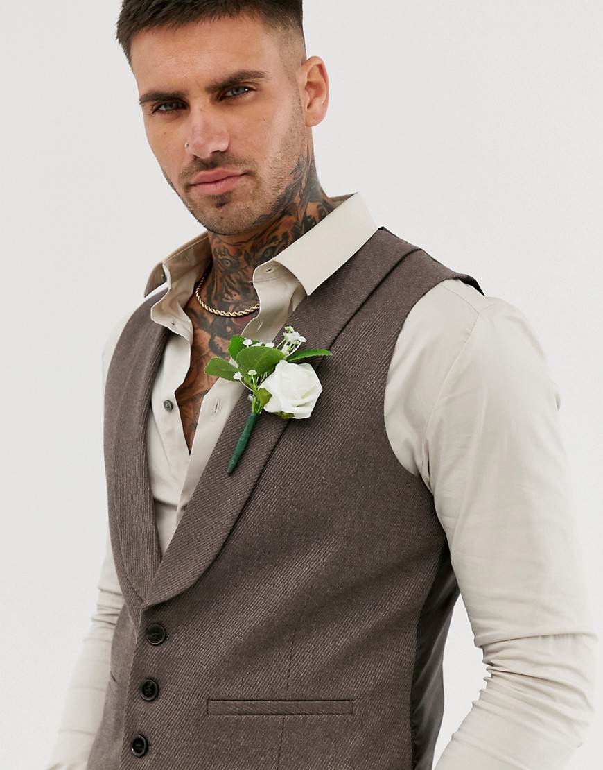 ASOS DESIGN wedding skinny suit waistcoat in soft brown twill