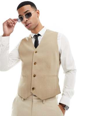 ASOS DESIGN ASOS DESIGN wedding skinny suit waistcoat in stone-Neutral