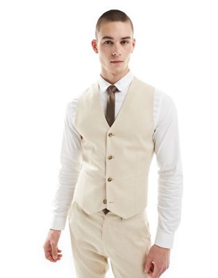 Asos Design Wedding Skinny Suit Waistcoat In Stone-white