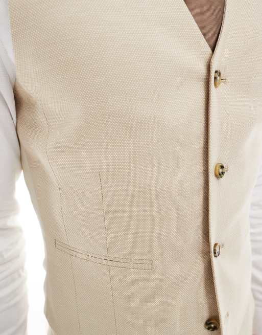 ASOS DESIGN wedding skinny suit waistcoat in stone, 2 of 5