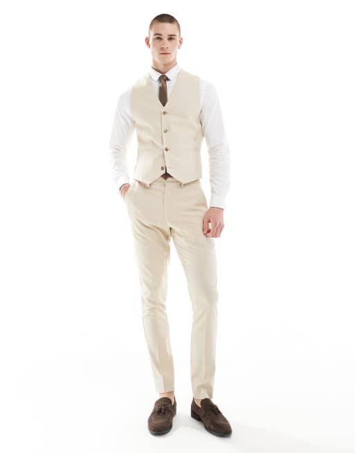 ASOS DESIGN wedding skinny suit waistcoat in stone, 3 of 5
