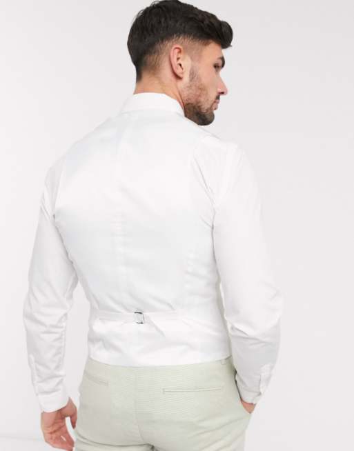 ASOS DESIGN wedding super skinny double breasted suit in cotton linen in mint, 4 of 4