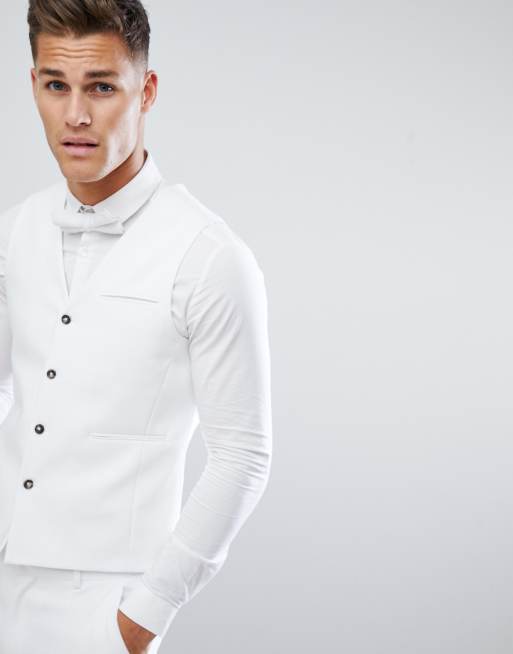 Hvidt jakkesæt med smal pasform og firkantet søm fra ASOS DESIGN wedding, 4 af 4