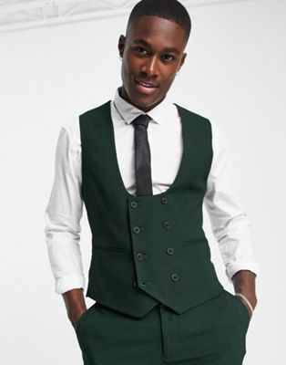 ASOS DESIGN wedding skinny waistcoat in micro texture in forest green - ASOS Price Checker