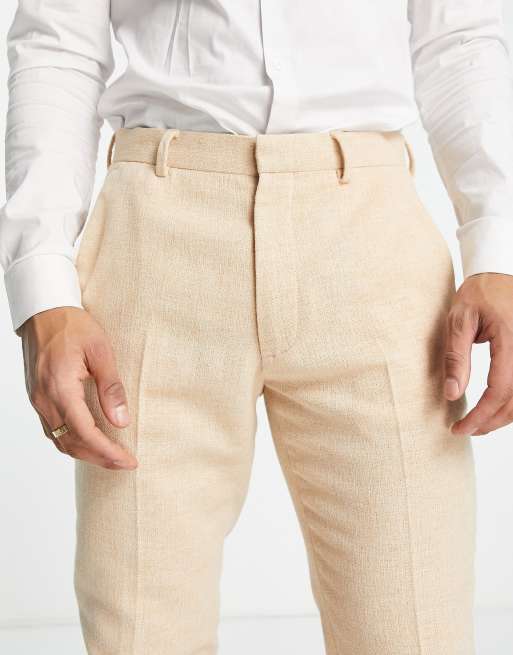 ASOS DESIGN wedding skinny wool mix pants in pink basketweave