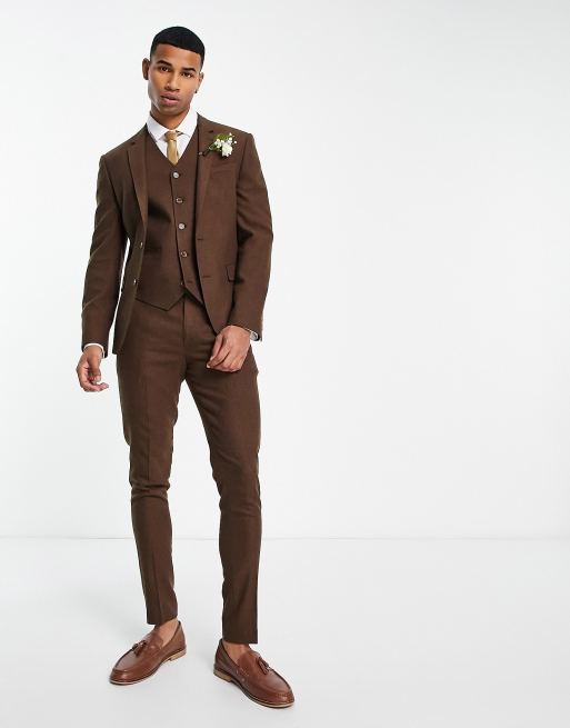 ASOS DESIGN wedding skinny wool mix suit jacket in brown