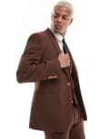 [ASOS DESIGN] ASOS DESIGN wedding skinny wool mix suit jacket in brown basketweave texture Chest 46 Regular Warm brown