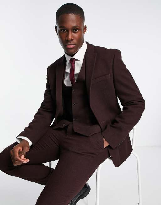 Slim Fit Linen-blend Blazer - Dark red - Men