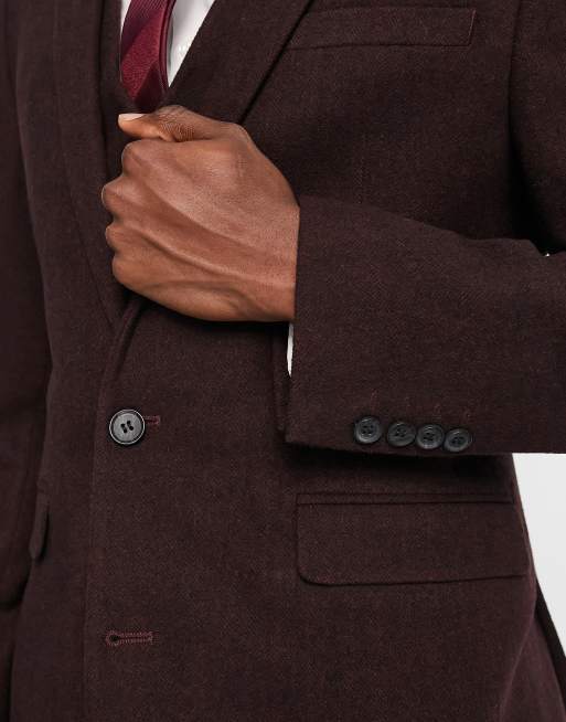 ASOS DESIGN regular suit jacket in burgundy pinstripe