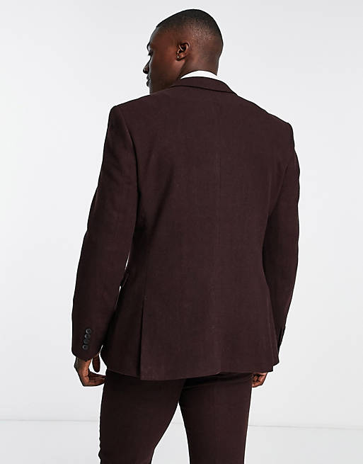 DESIGN | burgundy wool suit mix skinny wedding herringbone jacket in ASOS ASOS