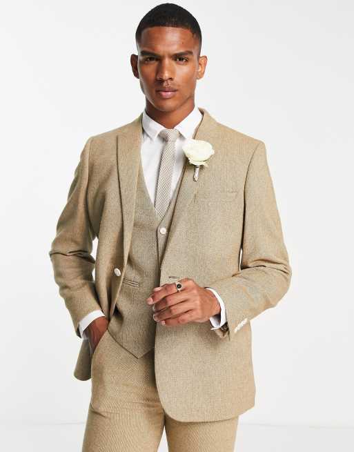 ASOS DESIGN wedding skinny wool mix suit jacket in camel