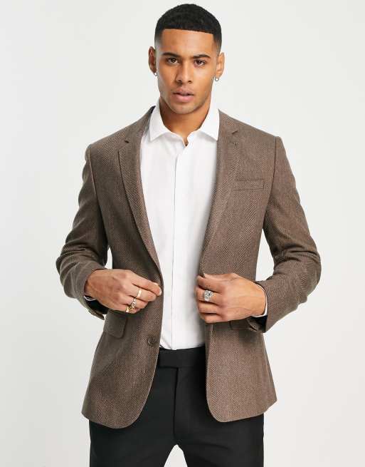 Mens Fall Herringbone Camel Tweed Jacket Suit Business Dress Slim Fit Blazer  Tan Blazer Winter Coat for Men at  Men's Clothing store