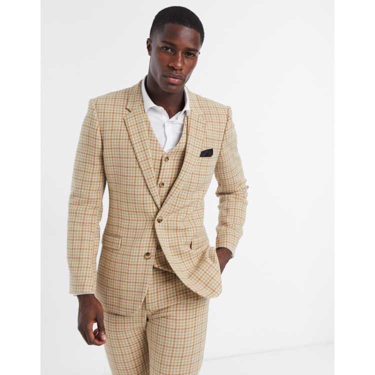 ASOS DESIGN wedding skinny wool mix suit jacket in camel