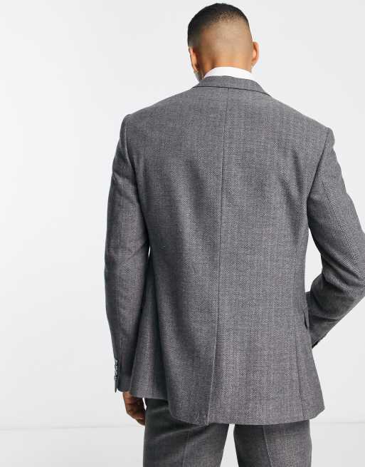 ASOS DESIGN wedding skinny wool mix suit jacket in charcoal herringbone