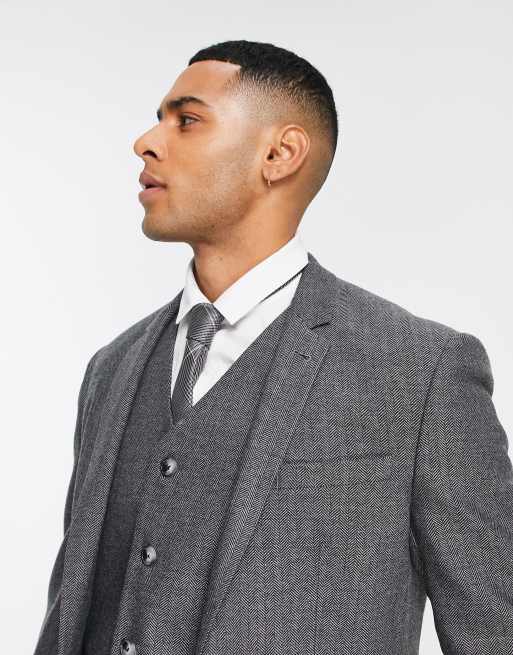 ASOS DESIGN wedding herringbone suit jacket mix skinny | wool in ASOS charcoal