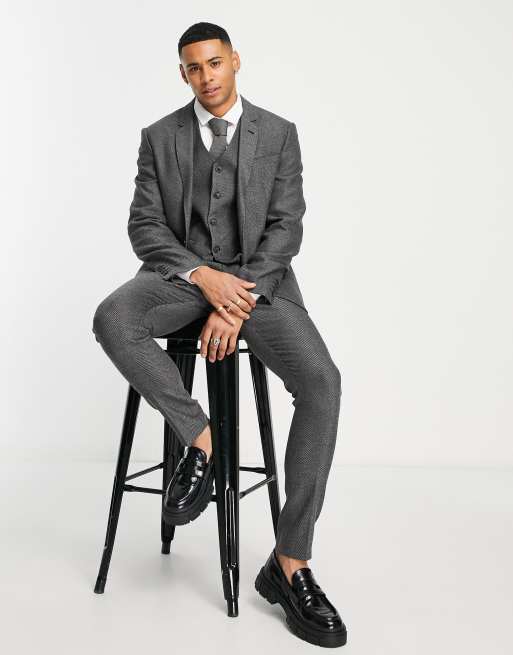 ASOS DESIGN wedding skinny wool mix suit jacket in charcoal