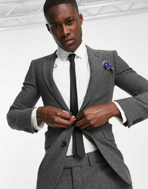 ASOS DESIGN wedding skinny wool mix suit jacket in charcoal