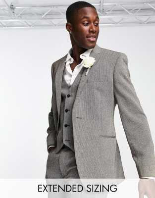 Asos Design Wedding Skinny Wool Mix Suit Jacket In Gray Basketweave Texture In Black