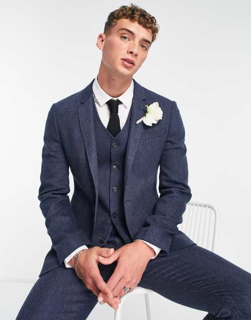 Navy blue herringbone sales suit