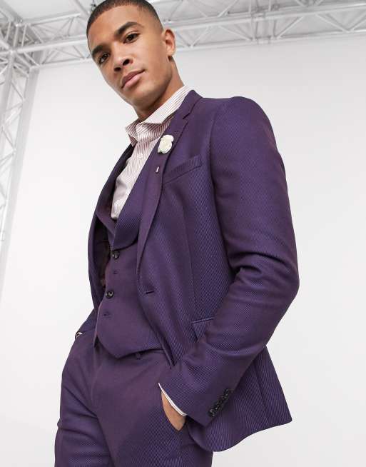 ASOS DESIGN wedding skinny wool mix suit jacket in soft berry twill | ASOS