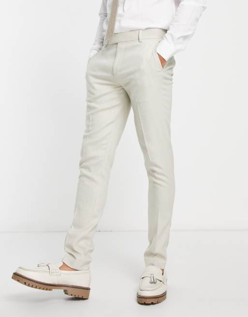 ASOS DESIGN wedding skinny wool mix suit in taupe basketweave