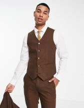 ASOS DESIGN super skinny wool mix suit vest in brown tweed | ASOS