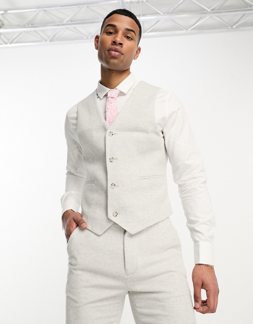 Asos Design Wedding Skinny Wool Mix Suit Vest In Mint Green Herringbone