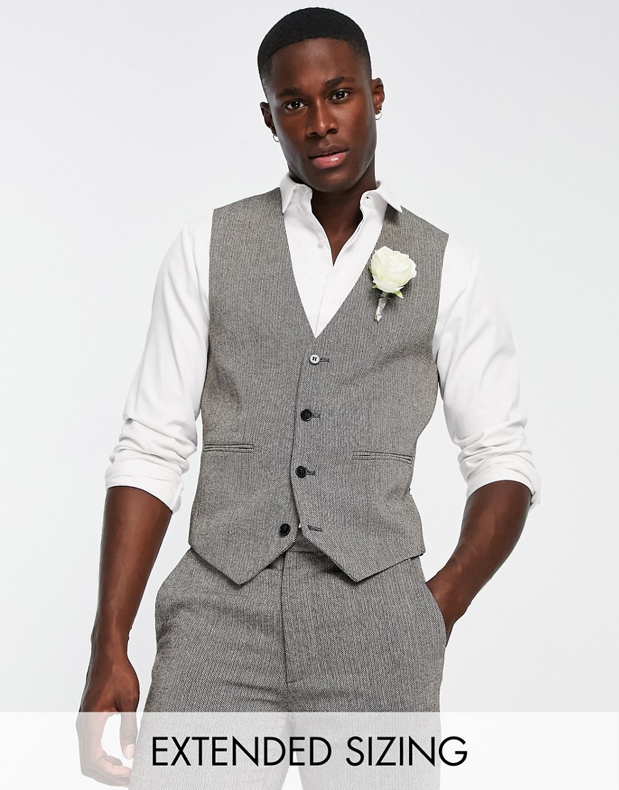 wedding skinny wool mix suit vest in mono basketweave texture-Black