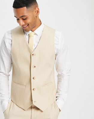 ASOS DESIGN wedding skinny wool mix suit waistcoat in stone basketweave texture  - ASOS Price Checker