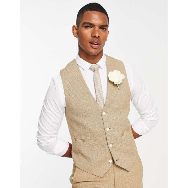 ASOS DESIGN wedding skinny wool mix suit waistcoat in camel