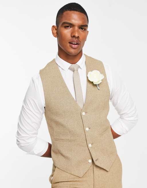 ASOS DESIGN wedding skinny wool mix suit waistcoat in camel