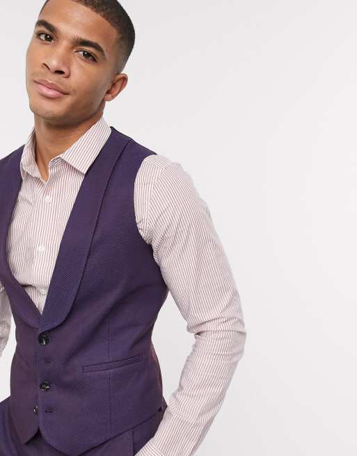 Asos Design Wedding Skinny Wool Mix Suit Waistcoat In Soft Berry Twill