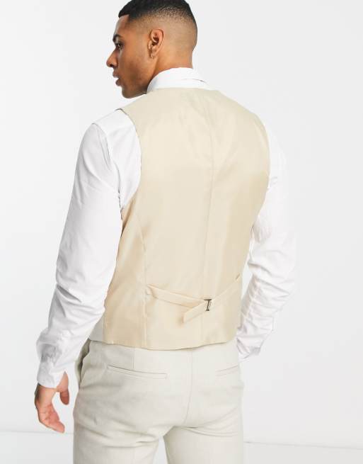 ASOS DESIGN wedding skinny wool mix vest in stone basketweave texture  , 2 of 4