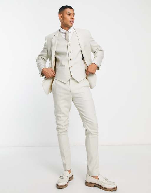 ASOS DESIGN wedding skinny wool mix vest in stone basketweave texture  , 4 of 4