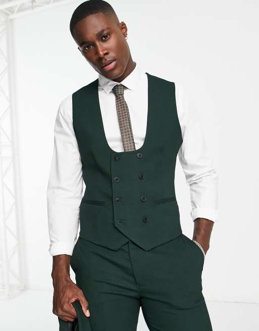 ASOS DESIGN Wedding - Skovgrøn super skinny-habitvest i mikrotekstur