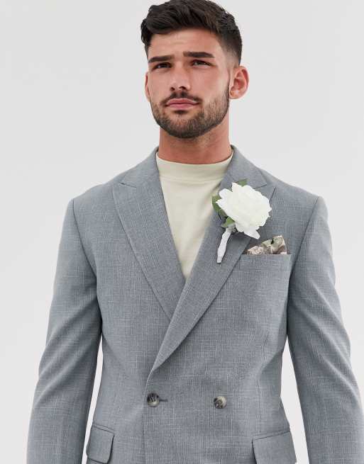 ASOS DESIGN wedding slim double breasted blazer in olive cross hatch | ASOS