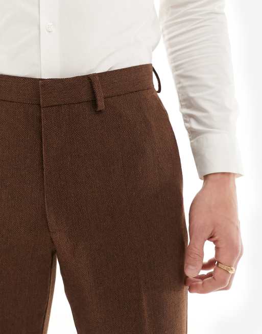 ASOS DESIGN Wedding – Slim Fit Anzughose in Braun aus Wollmix mit Flechtmuster, 2 von 5