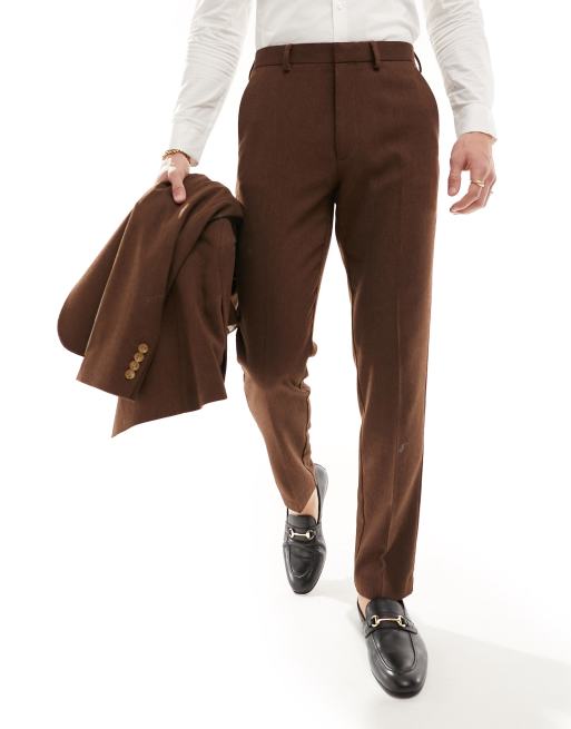 ASOS DESIGN Wedding – Slim Fit Anzughose in Braun aus Wollmix mit Flechtmuster, 4 von 5