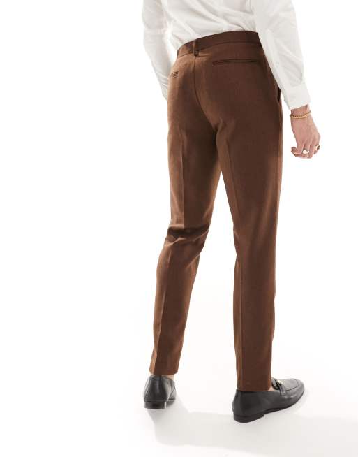 ASOS DESIGN Wedding – Slim Fit Anzughose in Braun aus Wollmix mit Flechtmuster, 5 von 5