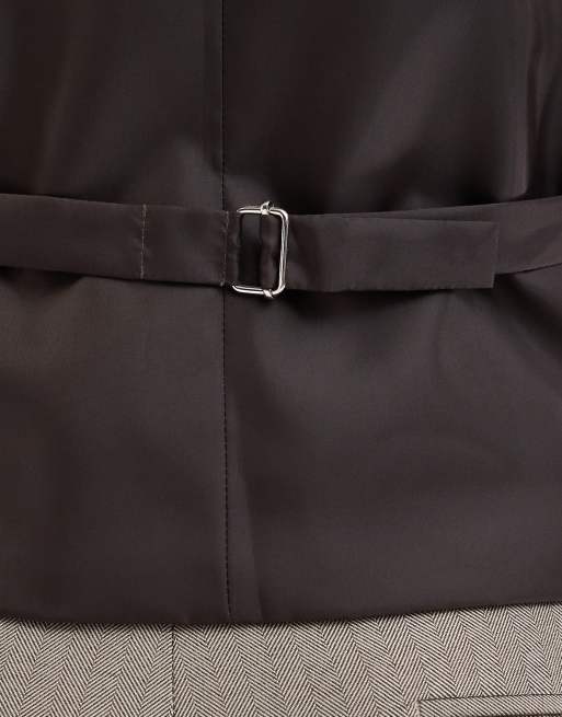 ASOS DESIGN Wedding – Slim Fit Anzugweste in Braun aus Wollmix mit Fischgrätmuster, 4 von 5