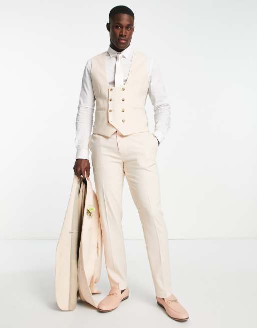 ASOS DESIGN Wedding - Slim-fit gilet met microtextuur in stone, 3 van 4