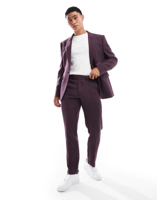 ASOS DESIGN Wedding - Slim-habitbukser i uldblanding med sildebensmønster