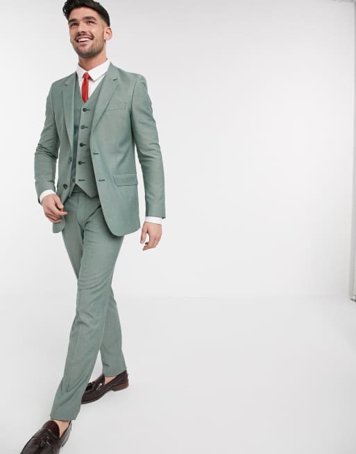 ASOS DESIGN wedding slim suit in dusky green, 2 of 3