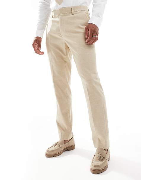 ASOS DESIGN Wedding slim linen mix suit pants in stone - view 1